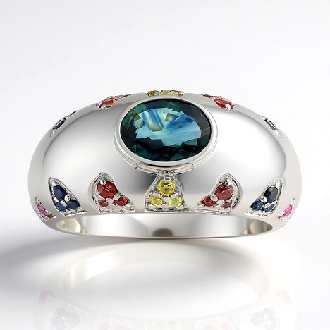 Anello in argento con Zaffiro Petrolio