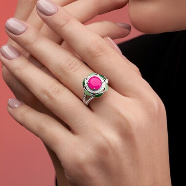 Zilveren ring met een framboos chalcedoon (SAELOCANA)