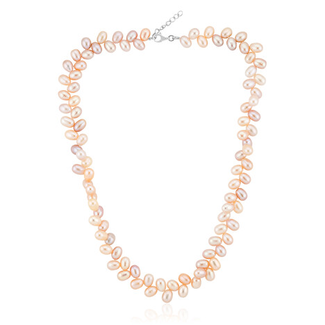Zilveren halsketting met Oranje zoetwater kweekparels
