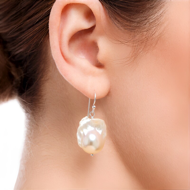 Peach Freshwater Pearl Silver Earrings (TPC)