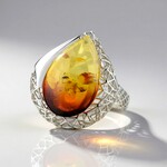 Anello in argento con Ambra Sunrise Baltica (dagen)