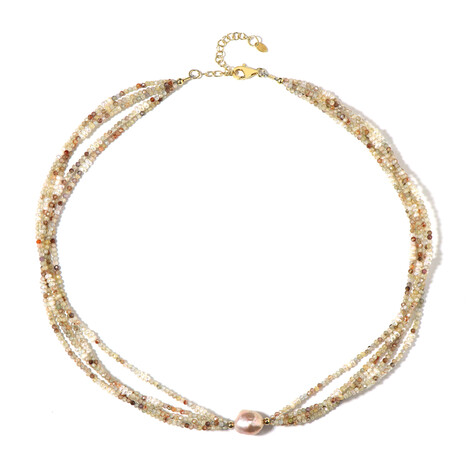 Peach Freshwater Pearl Silver Necklace (Riya)