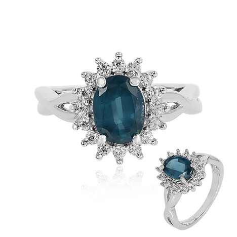 Anello in argento con Cianite Blu Foglia di Tè