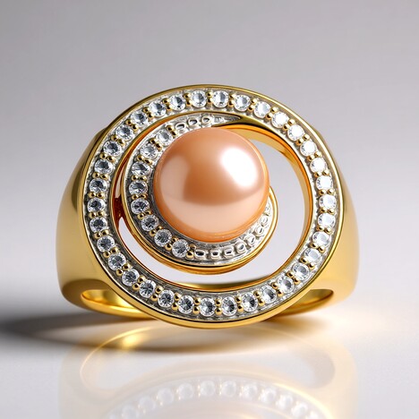 Anello in argento con Perla Ming color Pesca (TPC)