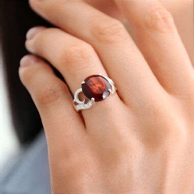 Rotes Tigerauge-Silberring