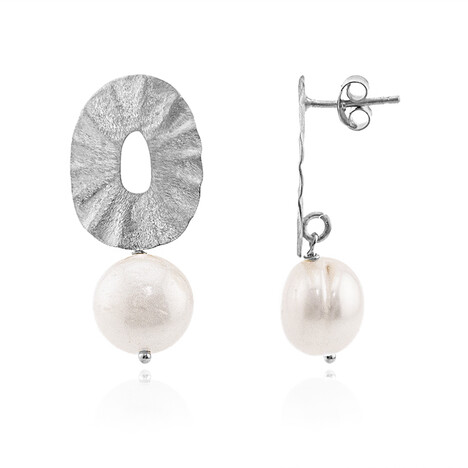 Pendientes en plata con Perla blanca Freshwater (Joias do Paraíso)