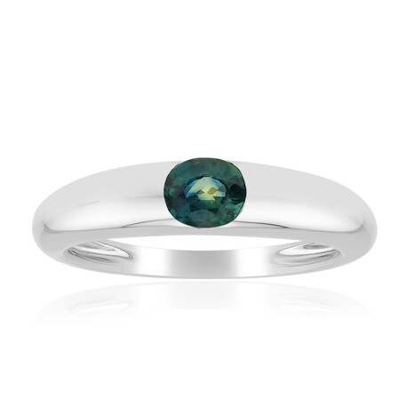 Zilveren ring met een Petrolkleurige saffier