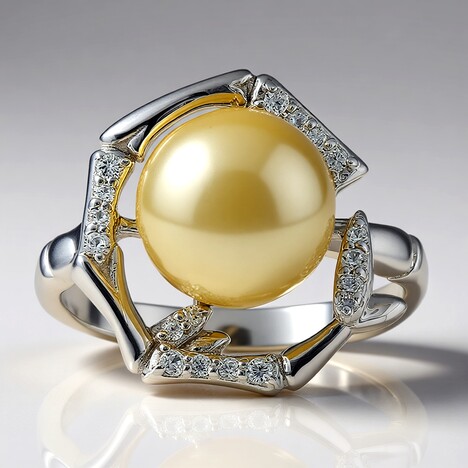 Anello in argento con Perla Dorata dei Mari del Sud Kabira (TPC)