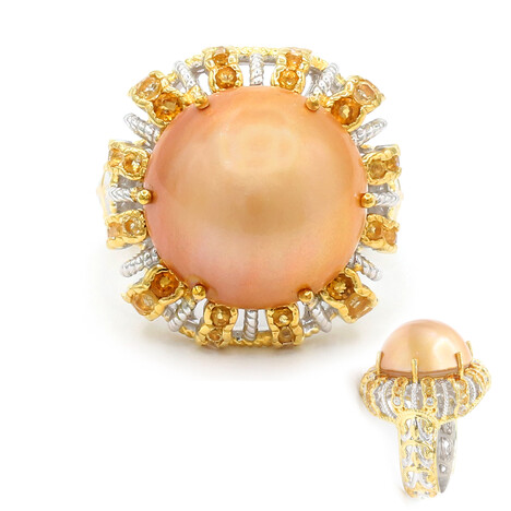 Zilveren ring met een gouden mabe parel (Gems en Vogue)