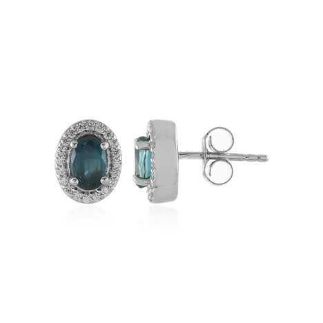 Boucles d'oreilles en argent et Fluorite bleu pétrole de Belgique