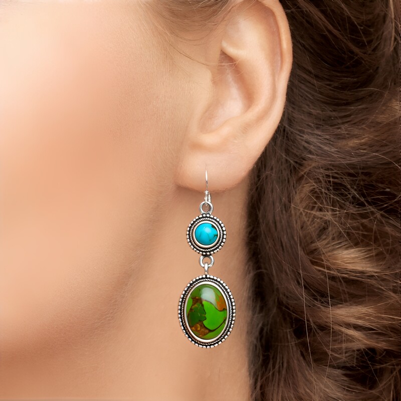 Pendientes en plata con Turquesa verde Mohave Kingman (Jones Lee)