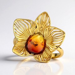 Anello in argento con Ambra Sunrise Baltica (dagen)