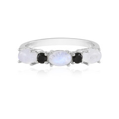 Zilveren ring met regenboog maanstenen