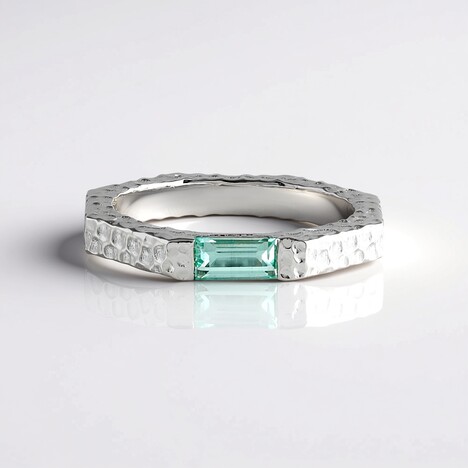 Bague en argent et Émeraude de couleur Paraiba