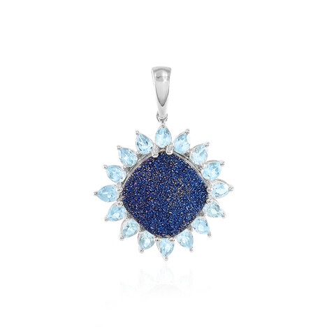 Blauer Glitzer-Achat-Silberanhänger