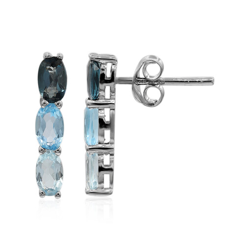 Zilveren oorbellen met Londen-blauwe topaasstenen