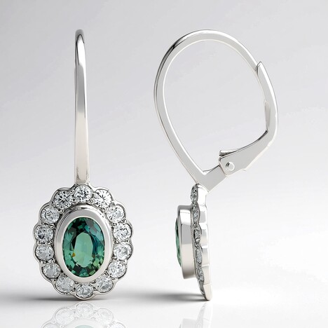 Boucles d'oreilles en argent et Saphir de couleur pétrole