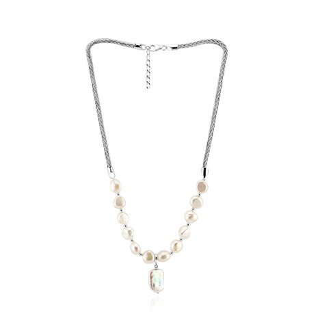 Weiße Süßwasserzuchtperlen-Silbercollier (TPC)