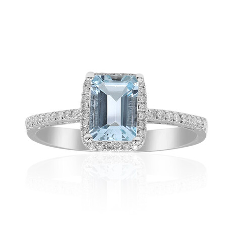 Gouden ring met een AAA Braziliaanse Aquamarijn