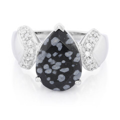 Bague en argent et Obsidienne Flocon-de-Neige