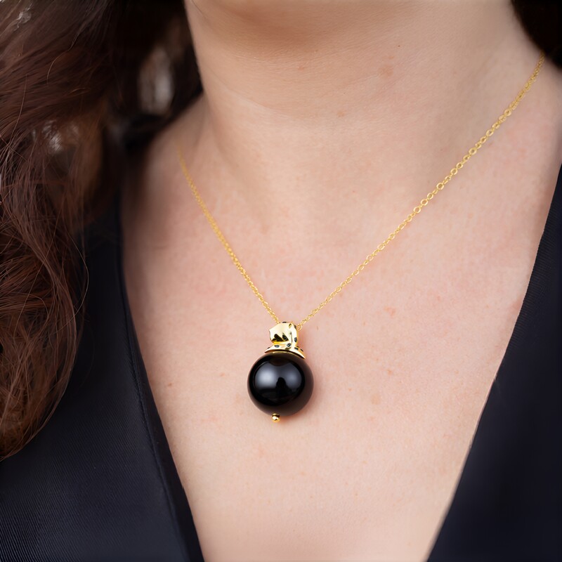 Schwarzer Onyx-Silberhalskette (Gems en Vogue)