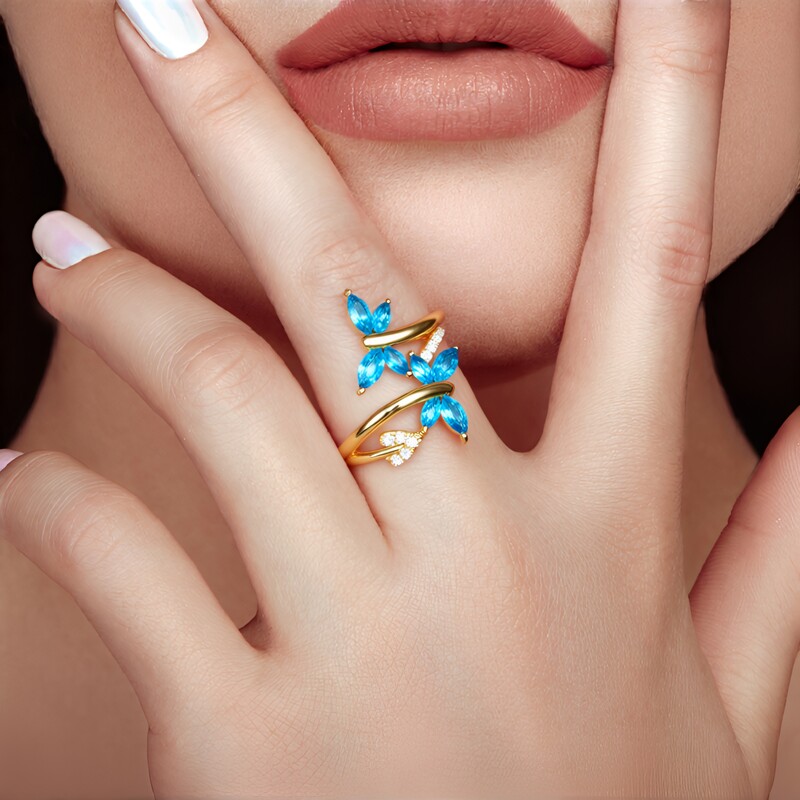 Neonblauer Apatit-Silberring