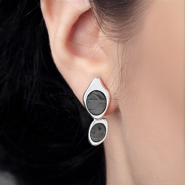 Boucles d'oreilles en argent et Météorite d'Alétaï