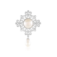 Weiße Süßwasserzuchtperlen-Silberanhänger/-brosche