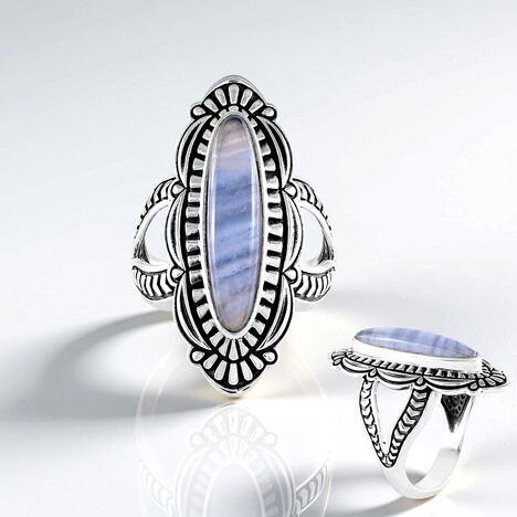Anello in argento con Agata Lace Blu (Desert Chic)
