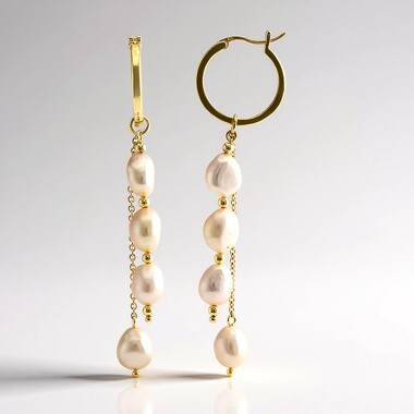 Orange Freshwater Pearl Silver Earrings (TPC)