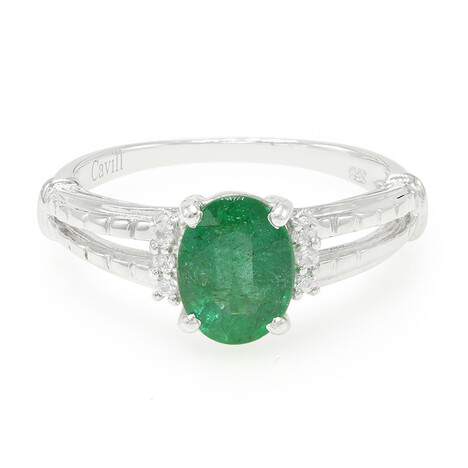 Anello placcato in platino con Smeraldo Bahia