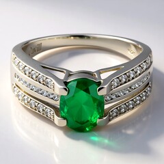 Anello placcato in platino con Smeraldo Bahia