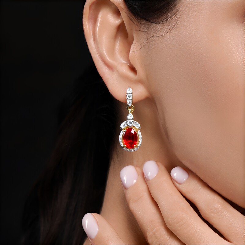 9K AAA Mexican Fire Opal Gold Earrings