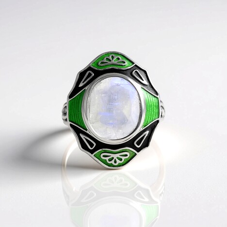 Anello in argento con Pietra di Luna Arcobaleno (Adela Silber)