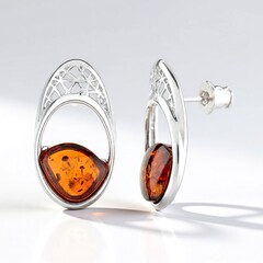 Orecchini in argento con Ambra Baltica Cognac (dagen)
