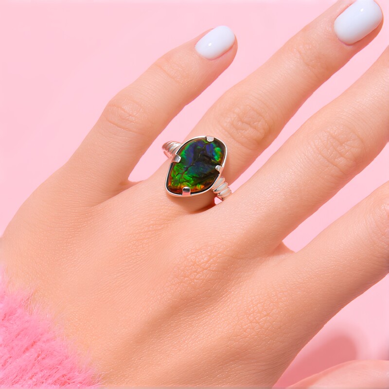 Ammolite Silver Ring