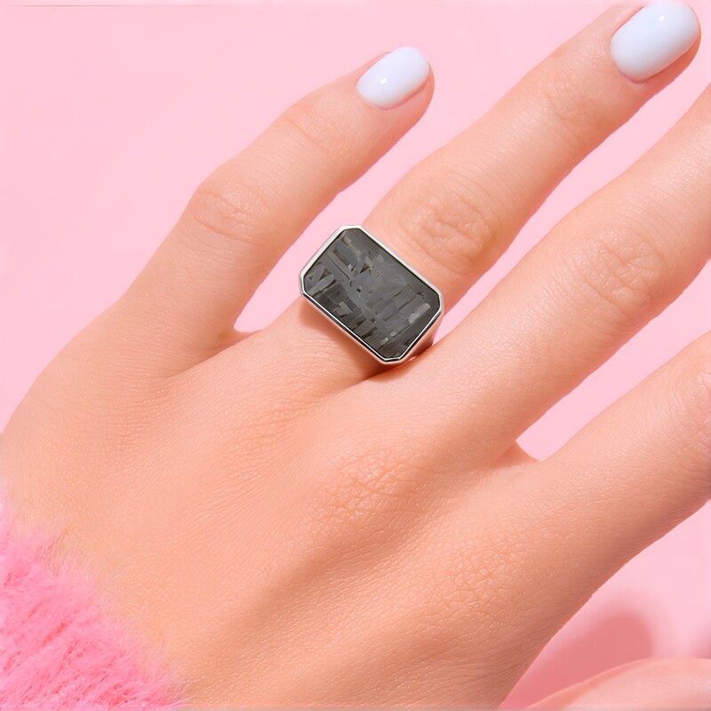 Zilveren ring met een Aletai meteoriet