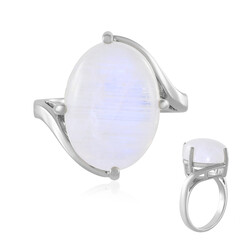Bague en argent et Pierre de Lune arc-en-ciel