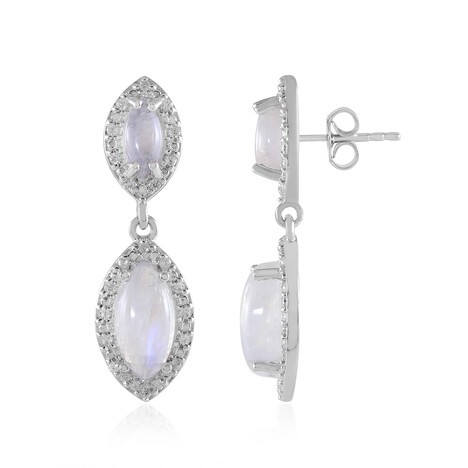 Zilveren oorbellen met regenboog maanstenen