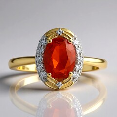 Bague en or et Opale de feu mexicaine AAA