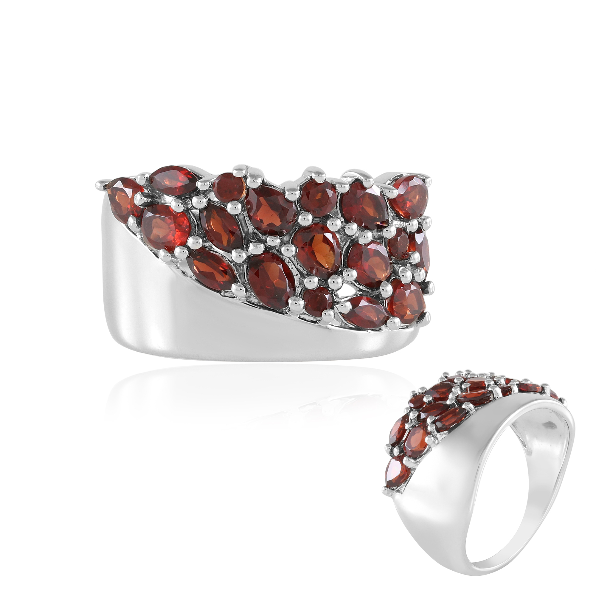 Bague Argent Massif Pavée De Grenats - Taille 52 - Occasion - Bijou Vintage