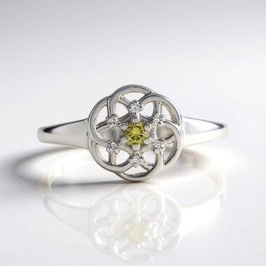 SI1 Green Diamond Silver Ring
