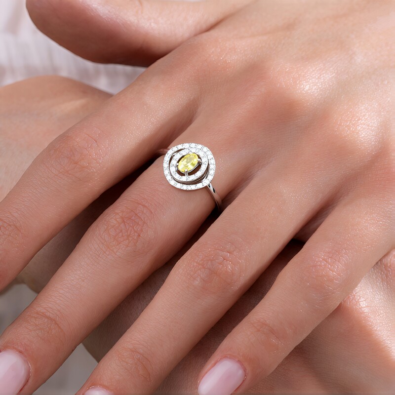 Anello placcato in platino con Apatite Gialla