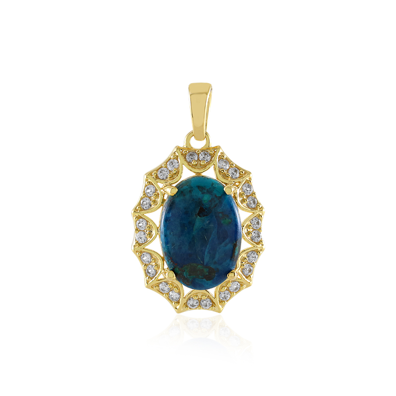 Peruvian Chrysocolla Gold-Plated Silver Pendant, 5.9ct