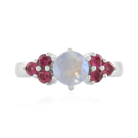 Anillo en plata con Piedra de Luna arcoíris