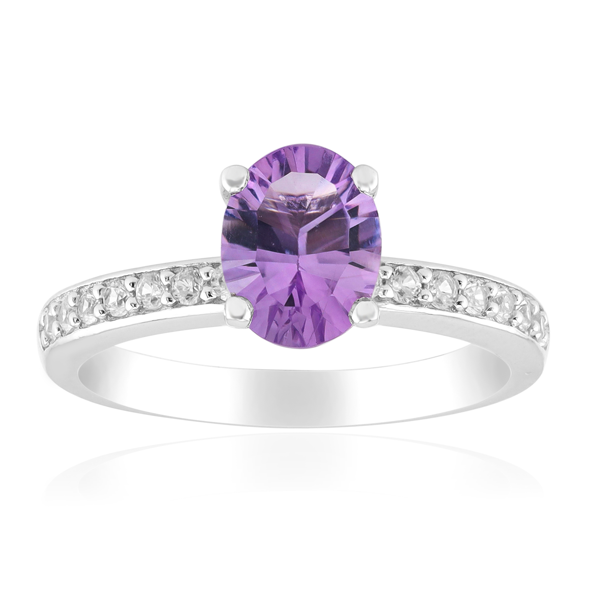 Anello In Argento Sterling 925 Con Zircone Viola E Opale Di Fuoco Bianco – Gioiello Donna, Taglia Unica, 14x8 Mm - 4