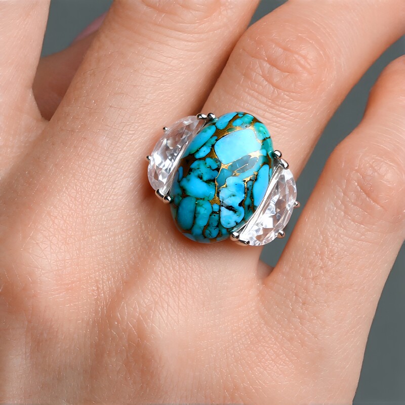 Bague en argent et Turquoise bleue cuivrée de Mohave (Faszination Türkis)