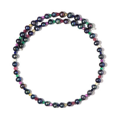 Collana rigida in acciaio con Perla Nera di Acqua Dolce (Riya)