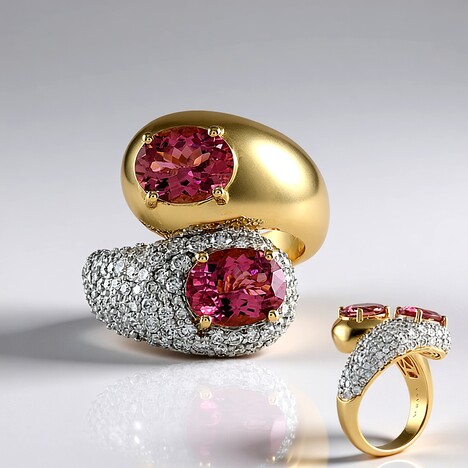Anello in oro con Tormalina Rosa Brasiliana AAA (SUHANA)