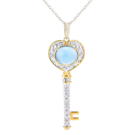 Zilveren halsketting met een Blauwe chalcedoon (Gems en Vogue)